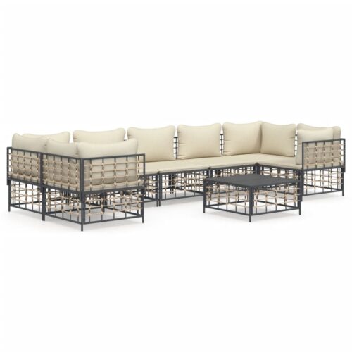 8-Piece Garden Lounge Set with Cushions Anthracite Poly Rattan