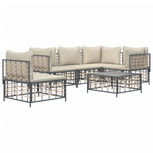 6-Piece Garden Lounge Set with Cushions Anthracite Poly Rattan - Image 3