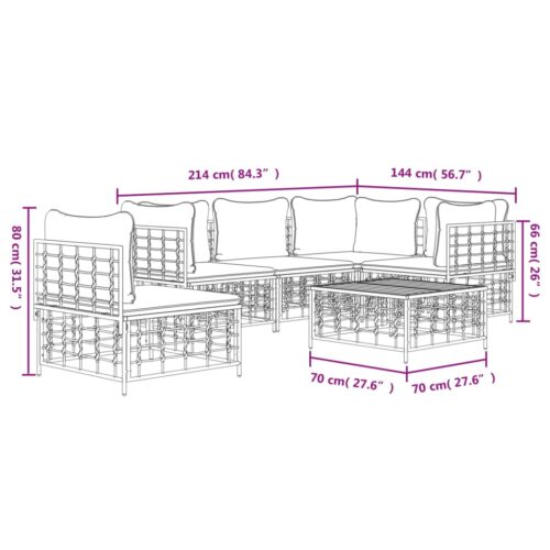 6-Piece Garden Lounge Set with Cushions Anthracite Poly Rattan - Image 9