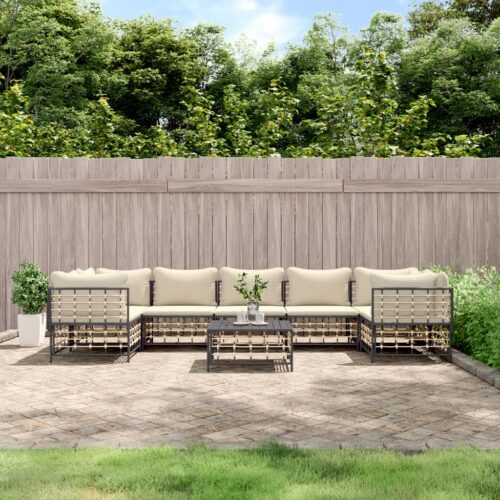 8-Piece Garden Lounge Set with Cushions Anthracite Poly Rattan - Image 9