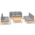 7-Piece Garden Lounge Set with Grey Cushions Pine Wood Outdoor Patio Furniture