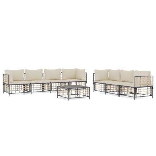 8-Piece Garden Lounge Set with Cushions Anthracite Poly Rattan