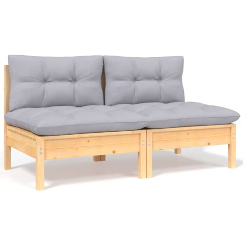 7-Piece Garden Lounge Set with Grey Cushions Pine Wood Outdoor Patio Furniture - Image 5