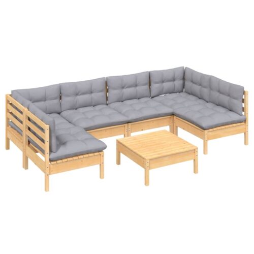 7-Piece Garden Lounge Set with Grey Cushions Pine Wood Outdoor Patio Furniture - Image 8