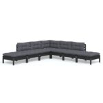 7-Piece Garden Lounge Set with Cushions Black Pine Wood Outdoor Patio Furniture