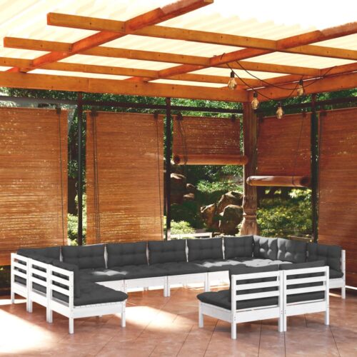 12-Piece Garden Lounge Set with Cushions White Pine Wood Outdoor Patio Furniture - Image 6