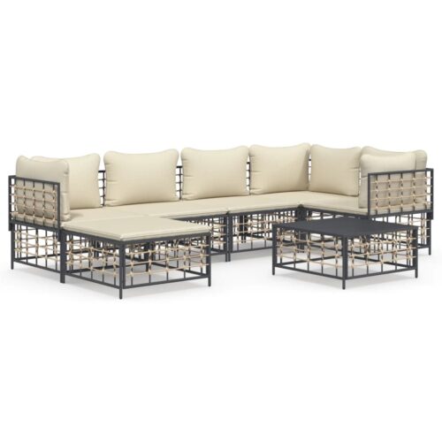 7-Piece Garden Lounge Set with Cushions Anthracite Poly Rattan