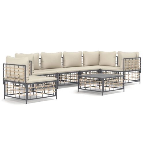 7-Piece Garden Lounge Set with Cushions Anthracite Poly Rattan