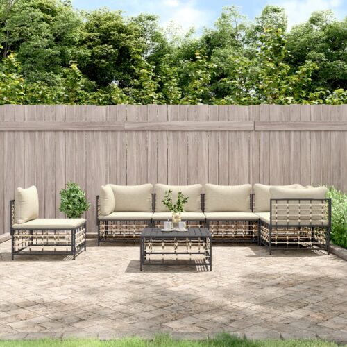 7-Piece Garden Lounge Set with Cushions Anthracite Poly Rattan - Image 10