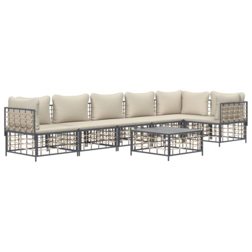 7-Piece Garden Lounge Set with Cushions Anthracite Poly Rattan - Image 3