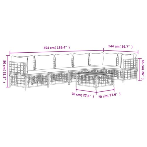 7-Piece Garden Lounge Set with Cushions Anthracite Poly Rattan - Image 9