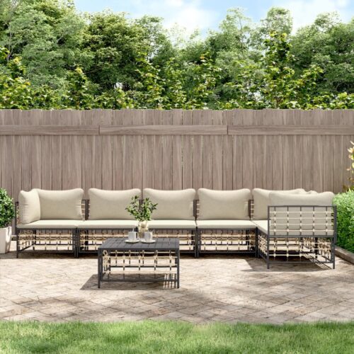 7-Piece Garden Lounge Set with Cushions Anthracite Poly Rattan - Image 10