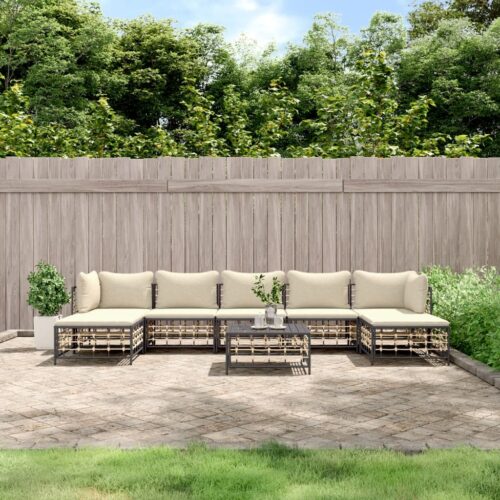 8-Piece Garden Lounge Set with Cushions Anthracite Poly Rattan - Image 10