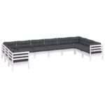 10-Piece Garden Lounge Set with Cushions White Pine Wood Outdoor Patio Furniture