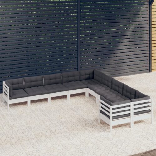 10-Piece Garden Lounge Set with Cushions White Pine Wood Outdoor Patio Furniture - Image 7