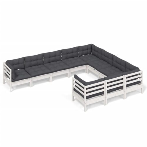10-Piece Garden Lounge Set with Cushions White Pine Wood Outdoor Patio Furniture