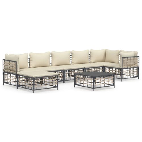 8-Piece Garden Lounge Set with Cushions Anthracite Poly Rattan