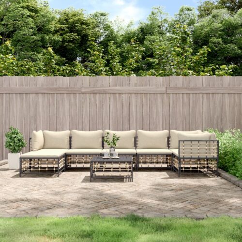 8-Piece Garden Lounge Set with Cushions Anthracite Poly Rattan - Image 10