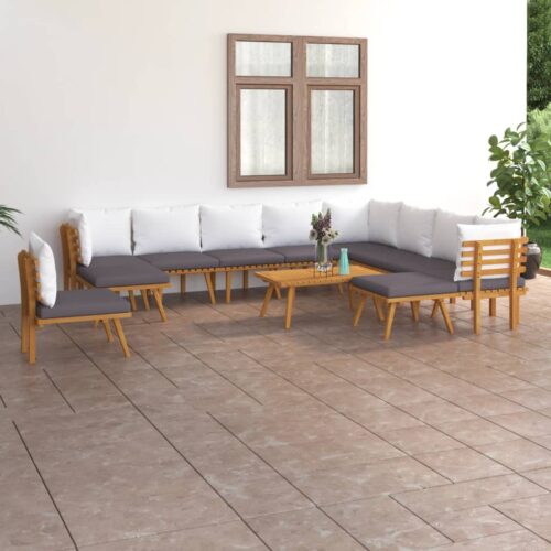 12-Piece Garden Lounge Set with Cushions Wood Timber Outdoor Patio Furniture Acacia - Image 12