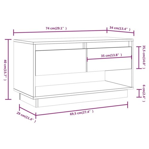 TV Cabinet 74x34x40cm Solid Wood Pine - Image 11