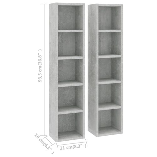 CD Cabinets 2pcs Concrete Grey 21x16x93.5cm Engineered Wood - Image 6