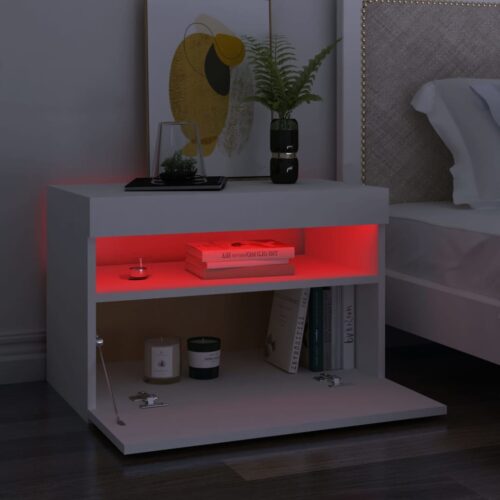 Bedside Cabinet LED White 60x35x40cm Engineered Wood - Image 3