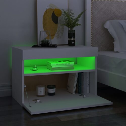 Bedside Cabinet LED White 60x35x40cm Engineered Wood - Image 5