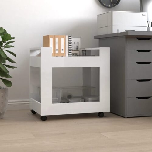 Desk Trolley High Gloss White 60x45x60cm Engineered Wood