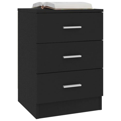 Bedside Cabinet Black 38x35x56cm Engineered Wood - Image 3