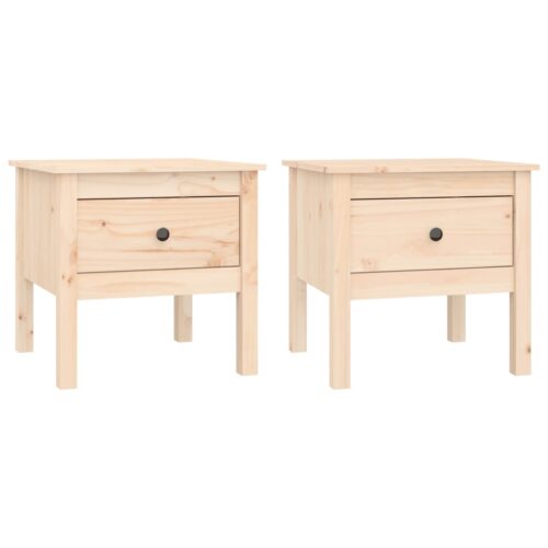 2x Pine Wood Side Coffee Tables Set Sofa Lounge Bedside Storage Nightstand 50x50x49cm