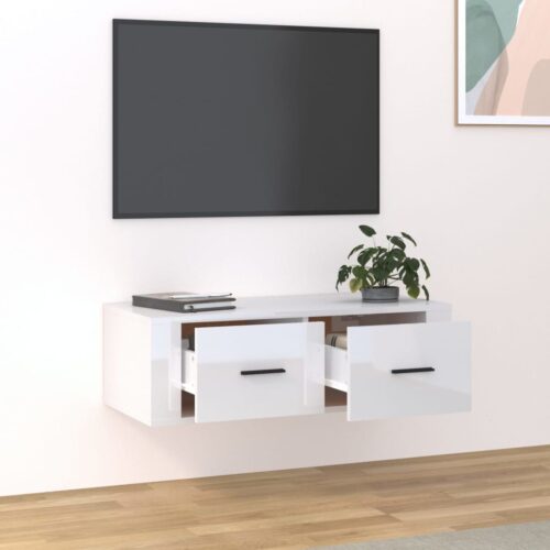 Hanging TV Cabinet High Gloss White 80x36x25cm Engineered Wood - Image 3
