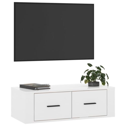 Hanging TV Cabinet High Gloss White 80x36x25cm Engineered Wood - Image 4