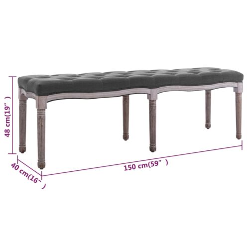 Bench Linen Solid Wood 150x40x48cm Dark Grey - Image 6