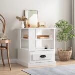 Wooden Side Table Sofa Lounge Coffee Bedside Storage Nightstand High Gloss White 50x50x60cm