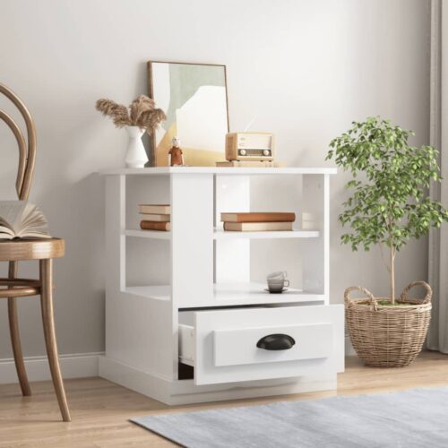 Wooden Side Table Sofa Lounge Coffee Bedside Storage Nightstand High Gloss White 50x50x60cm - Image 3