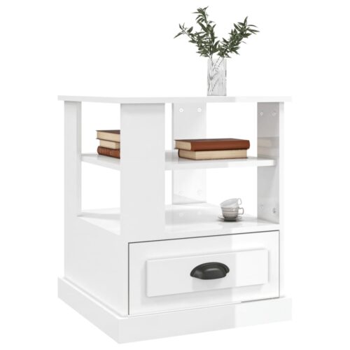 Wooden Side Table Sofa Lounge Coffee Bedside Storage Nightstand High Gloss White 50x50x60cm - Image 4