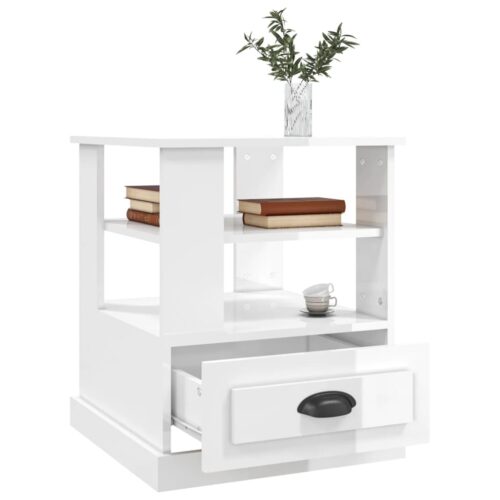 Wooden Side Table Sofa Lounge Coffee Bedside Storage Nightstand High Gloss White 50x50x60cm - Image 5