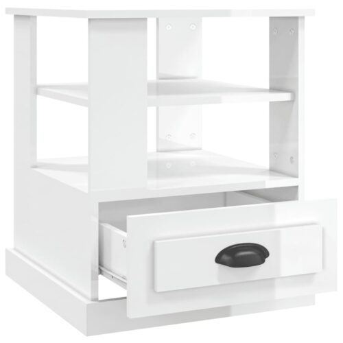 Wooden Side Table Sofa Lounge Coffee Bedside Storage Nightstand High Gloss White 50x50x60cm - Image 8
