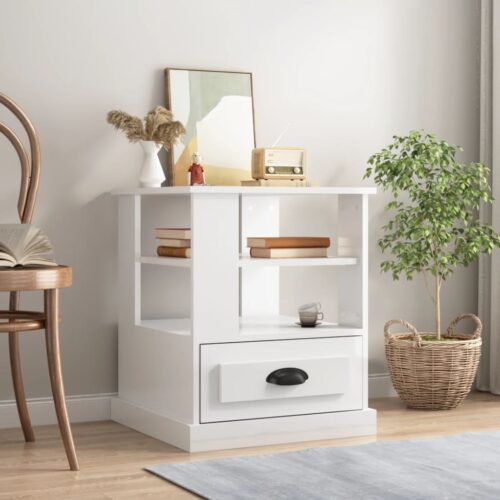 Wooden Side Table Sofa Lounge Coffee Bedside Storage Nightstand High Gloss White 50x50x60cm - Image 11