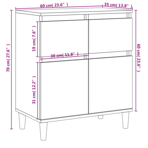Sideboard White 60x35x70cm Engineered Wood - Image 10
