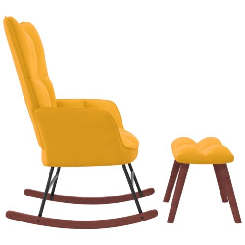 Rocking Chair with a Stool Mustard Yellow Velvet - Image 3