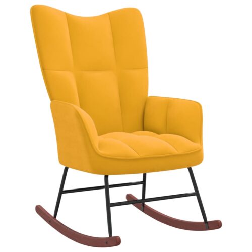 Rocking Chair with a Stool Mustard Yellow Velvet - Image 5