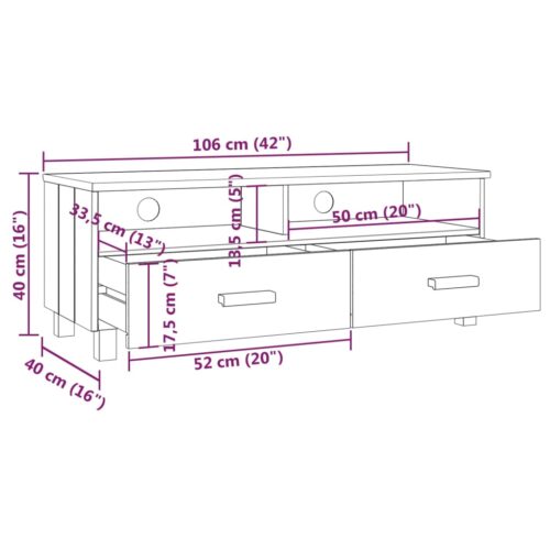 TV Cabinet "HAMAR" White 106x40x40cm Solid Wood Pine - Image 8