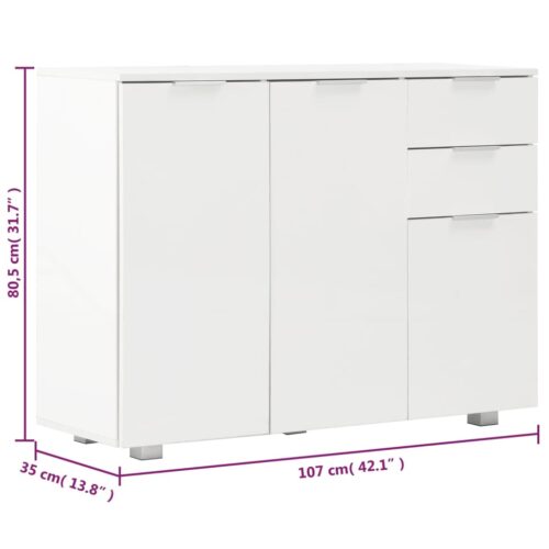 High Gloss Wooden Sideboard Buffet Cabinet Storage Shelf Cupboard Table White - Image 8