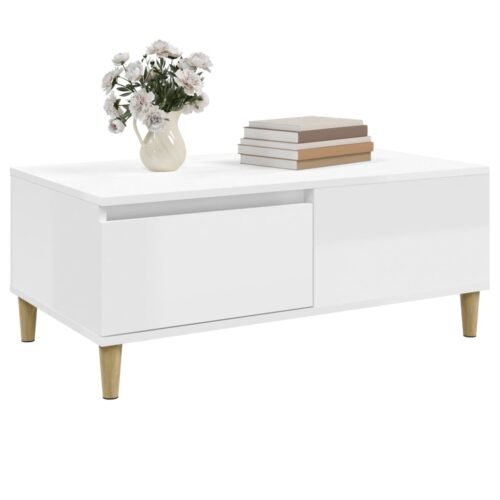 Coffee Table High Gloss White 90x50x36.5cm Engineered Wood - Image 4