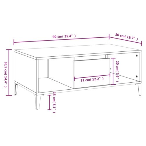 Coffee Table White 90x50x36.5cm Engineered Wood - Image 9