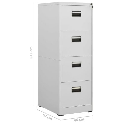 Filing Cabinet Light Grey 46x62x133cm Steel - Image 11