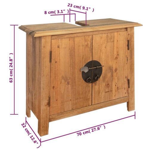 Bathroom Vanity Cabinet Solid Pinewood 70x32x63cm - Image 9
