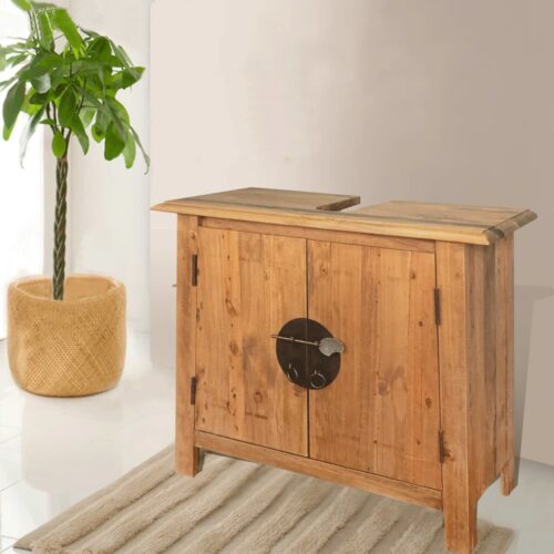 Bathroom Vanity Cabinet Solid Pinewood 70x32x63cm - Image 11