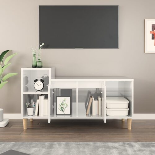 TV Cabinet High Gloss White 100x35x55cm Engineered Wood - Image 3